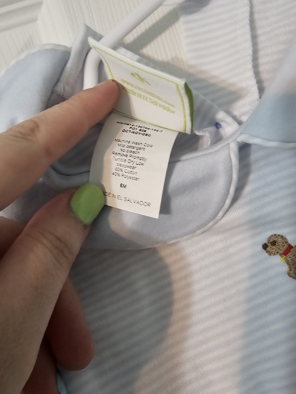 Blue Striped Puppy Embroidered Baby One-Piece Romper - Picture 3 of 5